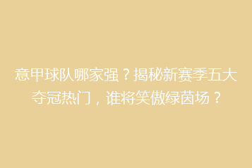 意甲球队哪家强?揭秘新赛季五大夺冠热门,谁将笑傲绿茵场?