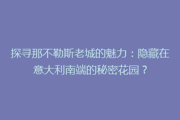 探寻那不勒斯老城的魅力:隐藏在意大利南端的秘密花园?