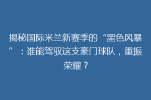 揭秘国际米兰新赛季的“黑色风暴”：谁能驾驭这支豪门球队，重振荣耀？