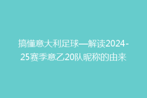 搞懂意大利足球—解读2024-25赛季意乙20队昵称的由来