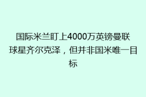 国际米兰盯上4000万英镑曼联球星齐尔克泽，但并非国米唯一目标