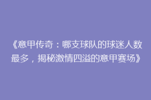 《意甲传奇：哪支球队的球迷人数最多，揭秘激情四溢的意甲赛场》