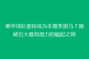 意甲球队谁将成为本赛季黑马？揭秘五大最具潜力的崛起之师