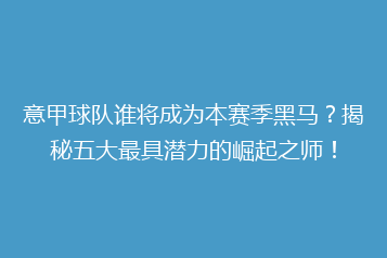 意甲球队谁将成为本赛季黑马?揭秘五大最具潜力的崛起之师!