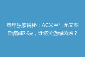 意甲独家揭秘：AC米兰与尤文图斯巅峰对决，谁将笑傲绿茵场？