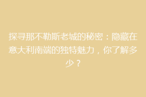 探寻那不勒斯老城的秘密：隐藏在意大利南端的独特魅力，你了解多少？
