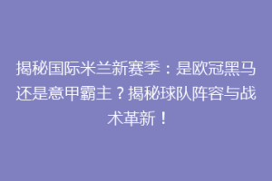 揭秘国际米兰新赛季：是欧冠黑马还是意甲霸主？揭秘球队阵容与战术革新！