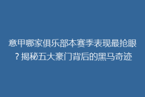 意甲哪家俱乐部本赛季表现最抢眼？揭秘五大豪门背后的黑马奇迹