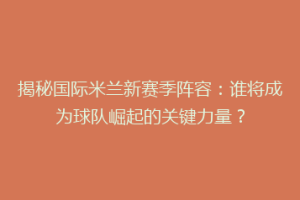 揭秘国际米兰新赛季阵容：谁将成为球队崛起的关键力量？