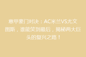 意甲豪门对决：AC米兰VS尤文图斯，谁能笑到最后，揭秘两大巨头的复兴之路！