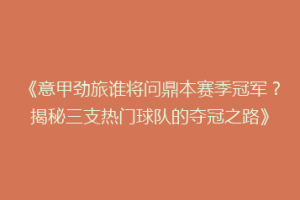 《意甲劲旅谁将问鼎本赛季冠军？揭秘三支热门球队的夺冠之路》