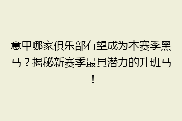 意甲哪家俱乐部有望成为本赛季黑马?揭秘新赛季最具潜力的升班马!