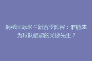 揭秘国际米兰新赛季阵容：谁能成为球队崛起的关键先生？