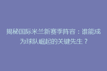 揭秘国际米兰新赛季阵容:谁能成为球队崛起的关键先生?