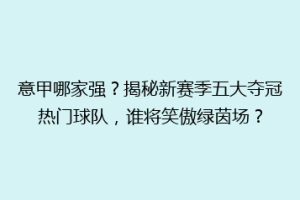 意甲哪家强？揭秘新赛季五大夺冠热门球队，谁将笑傲绿茵场？