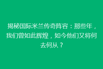 揭秘国际米兰传奇阵容:那些年,我们曾如此辉煌,如今他们又将何去何从?