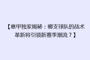 【意甲独家揭秘：哪支球队的战术革新将引领新赛季潮流？】