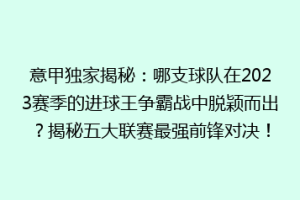 意甲独家揭秘：哪支球队在2023赛季的进球王争霸战中脱颖而出？揭秘五大联赛最强前锋对决！