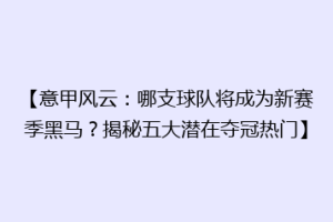 【意甲风云：哪支球队将成为新赛季黑马？揭秘五大潜在夺冠热门】