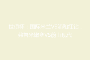 世俱杯：国际米兰VS浦和红钻，弗鲁米嫩塞VS蔚山现代