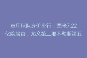 意甲球队身价排行：国米7.22亿欧居首，尤文第二那不勒斯第五