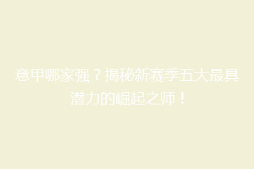 意甲哪家强?揭秘新赛季五大最具潜力的崛起之师!