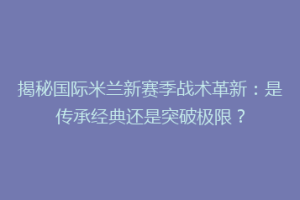 揭秘国际米兰新赛季战术革新：是传承经典还是突破极限？