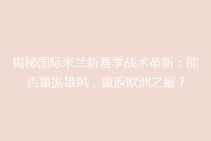 揭秘国际米兰新赛季战术革新：能否重振雄风，重返欧洲之巅？