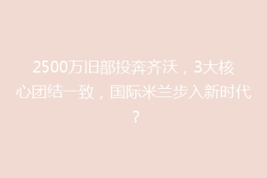 2500万旧部投奔齐沃，3大核心团结一致，国际米兰步入新时代？