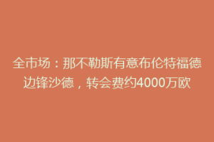 全市场：那不勒斯有意布伦特福德边锋沙德，转会费约4000万欧