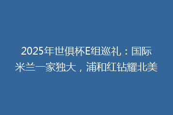 2025年世俱杯E组巡礼:国际米兰一家独大,浦和红钻耀北美