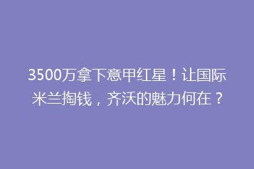 3500万拿下意甲红星!让国际米兰掏钱,齐沃的魅力何在?