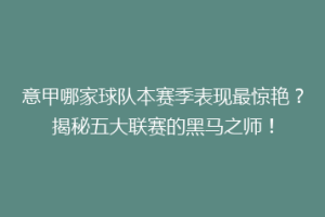 意甲哪家球队本赛季表现最惊艳？揭秘五大联赛的黑马之师！