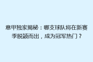 意甲独家揭秘：哪支球队将在新赛季脱颖而出，成为冠军热门？