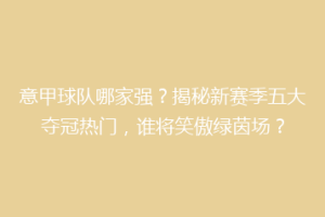 意甲球队哪家强？揭秘新赛季五大夺冠热门，谁将笑傲绿茵场？