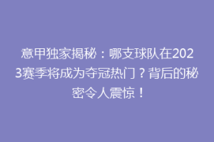 意甲独家揭秘：哪支球队在2023赛季将成为夺冠热门？背后的秘密令人震惊！