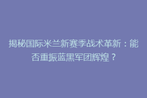 揭秘国际米兰新赛季战术革新：能否重振蓝黑军团辉煌？