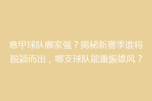 意甲球队哪家强？揭秘新赛季谁将脱颖而出，哪支球队能重振雄风？