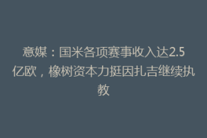 意媒：国米各项赛事收入达2.5亿欧，橡树资本力挺因扎吉继续执教
