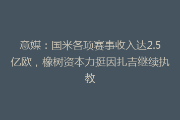 意媒:国米各项赛事收入达2.5亿欧,橡树资本力挺因扎吉继续执教