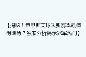 【揭秘！意甲哪支球队新赛季最值得期待？独家分析揭示冠军热门】