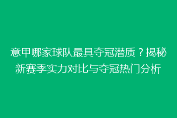意甲哪家球队最具夺冠潜质?揭秘新赛季实力对比与夺冠热门分析