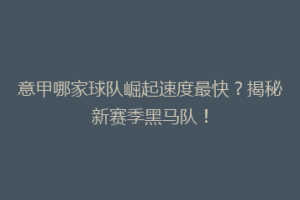 意甲哪家球队崛起速度最快？揭秘新赛季黑马队！
