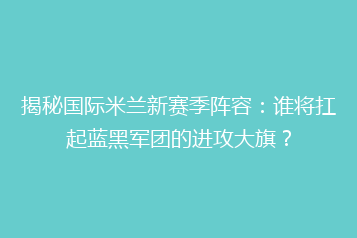 揭秘国际米兰新赛季阵容:谁将扛起蓝黑军团的进攻大旗?