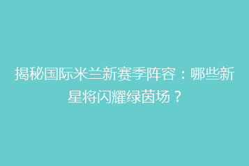 揭秘国际米兰新赛季阵容:哪些新星将闪耀绿茵场?