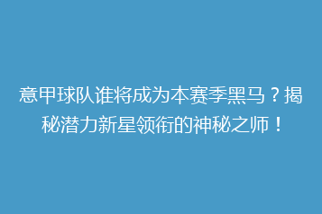 意甲球队谁将成为本赛季黑马?揭秘潜力新星领衔的神秘之师!