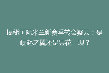揭秘国际米兰新赛季转会疑云:是崛起之翼还是昙花一现?