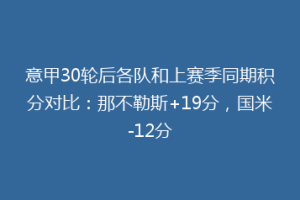 意甲30轮后各队和上赛季同期积分对比：那不勒斯+19分，国米-12分