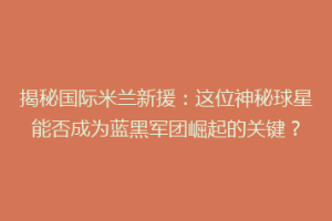 揭秘国际米兰新援：这位神秘球星能否成为蓝黑军团崛起的关键？