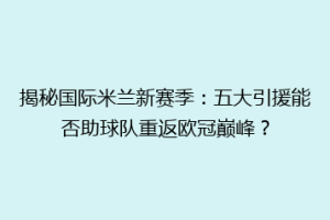 揭秘国际米兰新赛季：五大引援能否助球队重返欧冠巅峰？